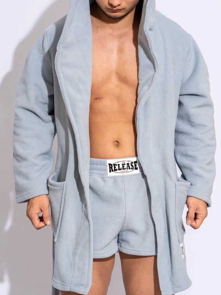 D. M mens bathroom short thick solid Fce pajamas sexy and warm autumn casual home bathrobe mens W241023