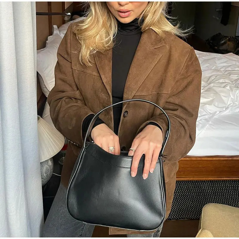 Retro brown suede leather jacket for womens autumn fashion single chest lapel loose jacket Coats Street Office womens jacket 241022