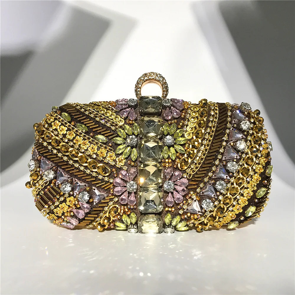 Amiqi Exquisite Handmade Handbag Womens Beaded Diamond Womens Dinner Bag Bridal Ball Clutch er Handbag Bolsa Fe 241023