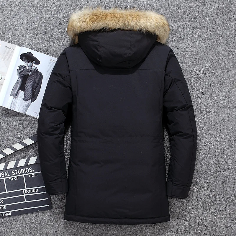 -40 degree white duck down jacket mens thick winter large fur collar warm park waterproof and windproof high-quality 241022