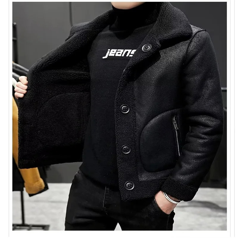 autumn and winter mens fashion trend suede double-sided leather jacket mens casual travel warm jacket 241023