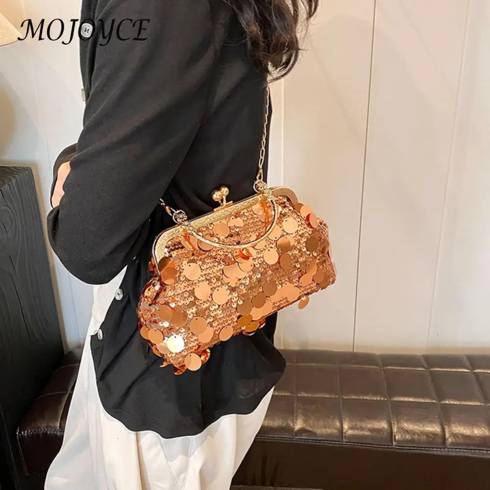 Sparkling clutch bag fashionable evening bag chain strap shiny shoulder bag large capacity top handle wallet for wedding parties 241023