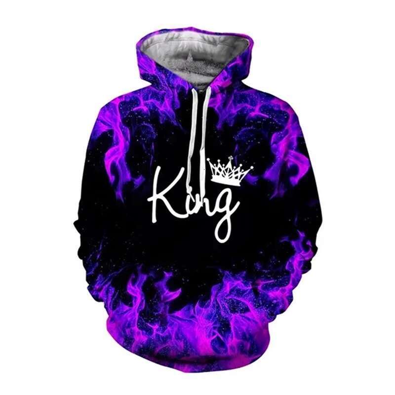 Printed D Fashion Couple King And Queen Hoodie Casual Simple Loose Oversized men s Street Retro Harajuku Hoodies