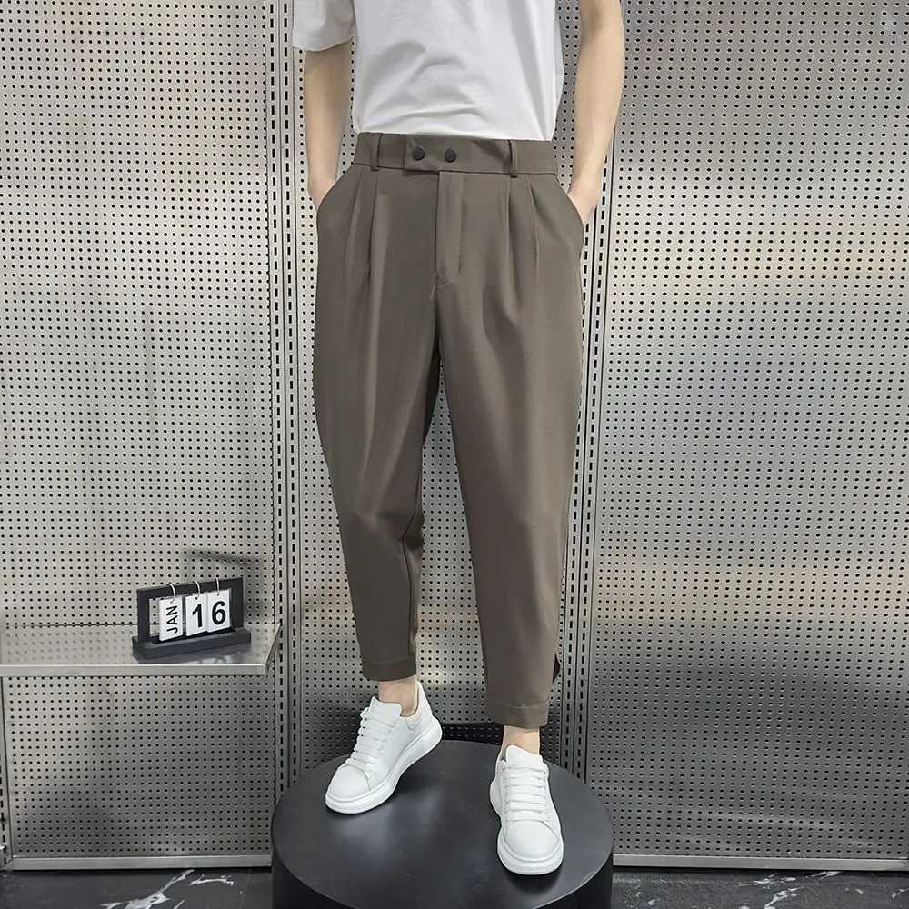 Baggy Pleated Man Suits Pants Harlan Gray Summer 2024 Korean Style Clothes Trousers for Men New in Work Wear Classic Slacks FineX241023