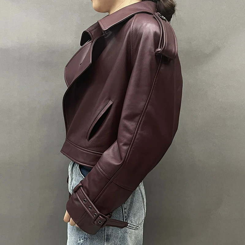 Womens genuine leather jacket womens sheepskin jacket Cropped jacket short genuine leather coat FG5796 241023