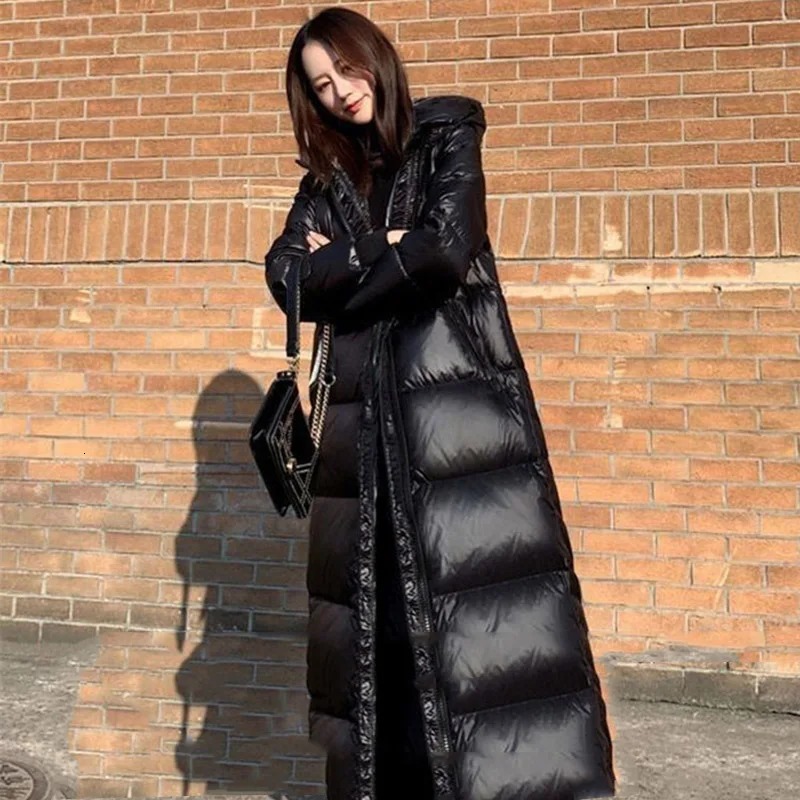 Korean Lady Long Bright Puffer Coat Autumn Winter Female Large Size 4Xl Warm Down Cotton Jacket 2024 Women Black Parka Sown Wear 24