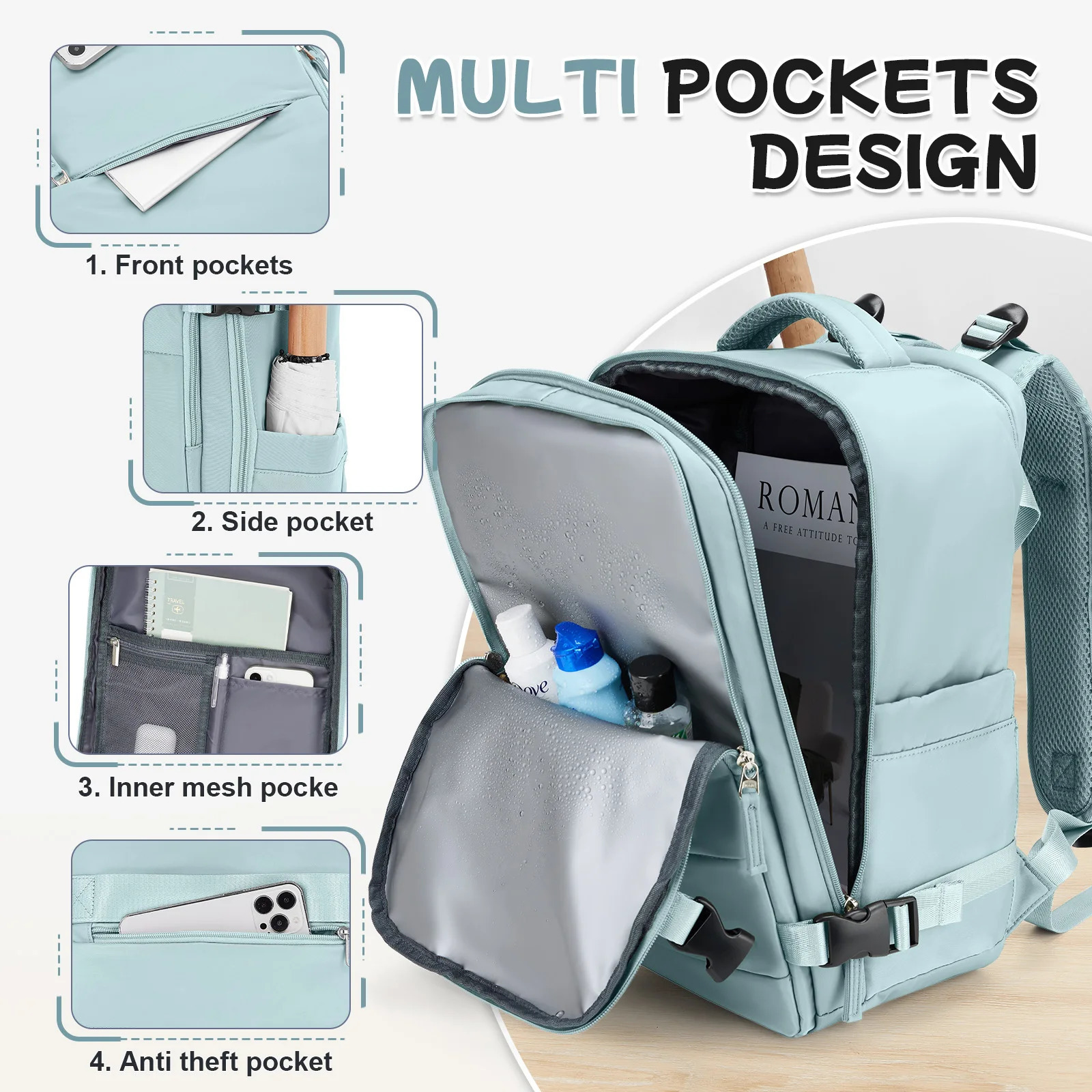 Multi functional outdoor backpack with large capacity travel backpack suitable for women laptop backpack Ryanair 40x20x25 waterproof bag 241023