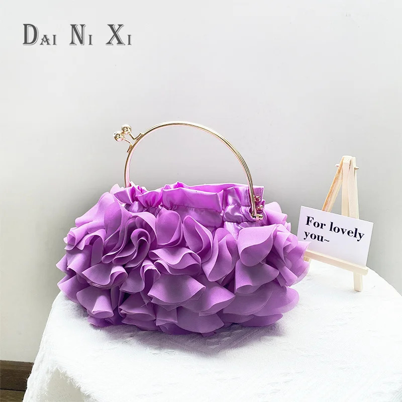 Dai Ni Xi Silk Flower Clutch Handbag Womens Bridal Handbag Metal Handbag Womens Wedding Satin Wallet 241023