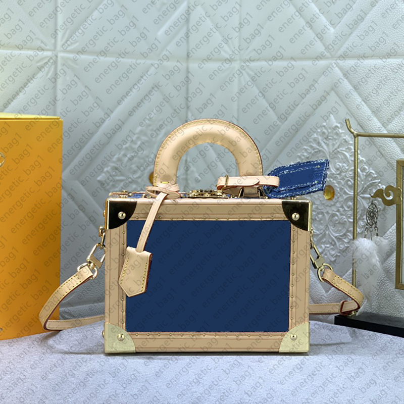 Classic Trunk Bag Valisette Tresor Jewelry Hard Box Tote Bag Handbags Old Flower Genuine Leather Shoulder Bag Designer Women Storage Crossbody Ba