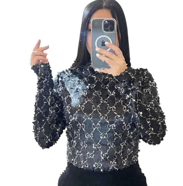 designer Women's White T-shirt Print Women Casual Long sleeved Blouse Slim Dress Tops