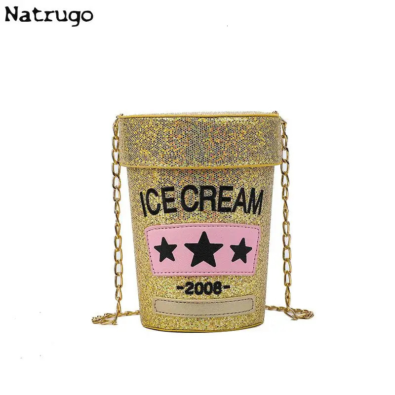 Funny cute cup shape shoulder bag icea cream letter printing bucket bag ladies crossbody messenger bag female purse handbag 241023