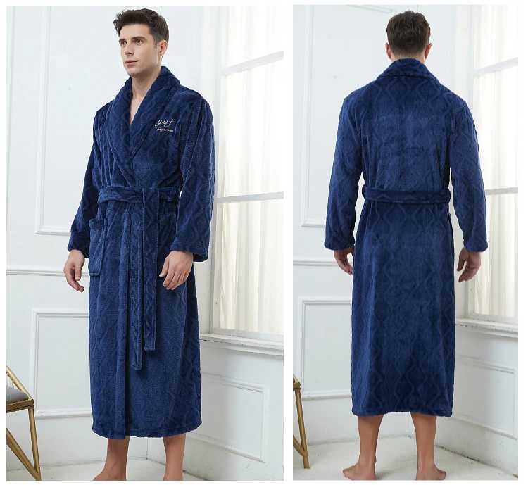 Mens Warm Flannel Bathroom Thick Collar Kimono Shower Robe Winter Autumn Spwear with Pocket Terrace+Size 3XL 4XL W241023