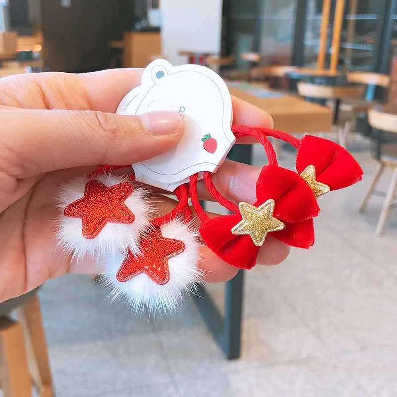 2pcs/lot Cute Christmas Style Hair Ring Shiny Bow Hairball Girls Cartoon Headwear Fashion Hair AccessoriesX241022