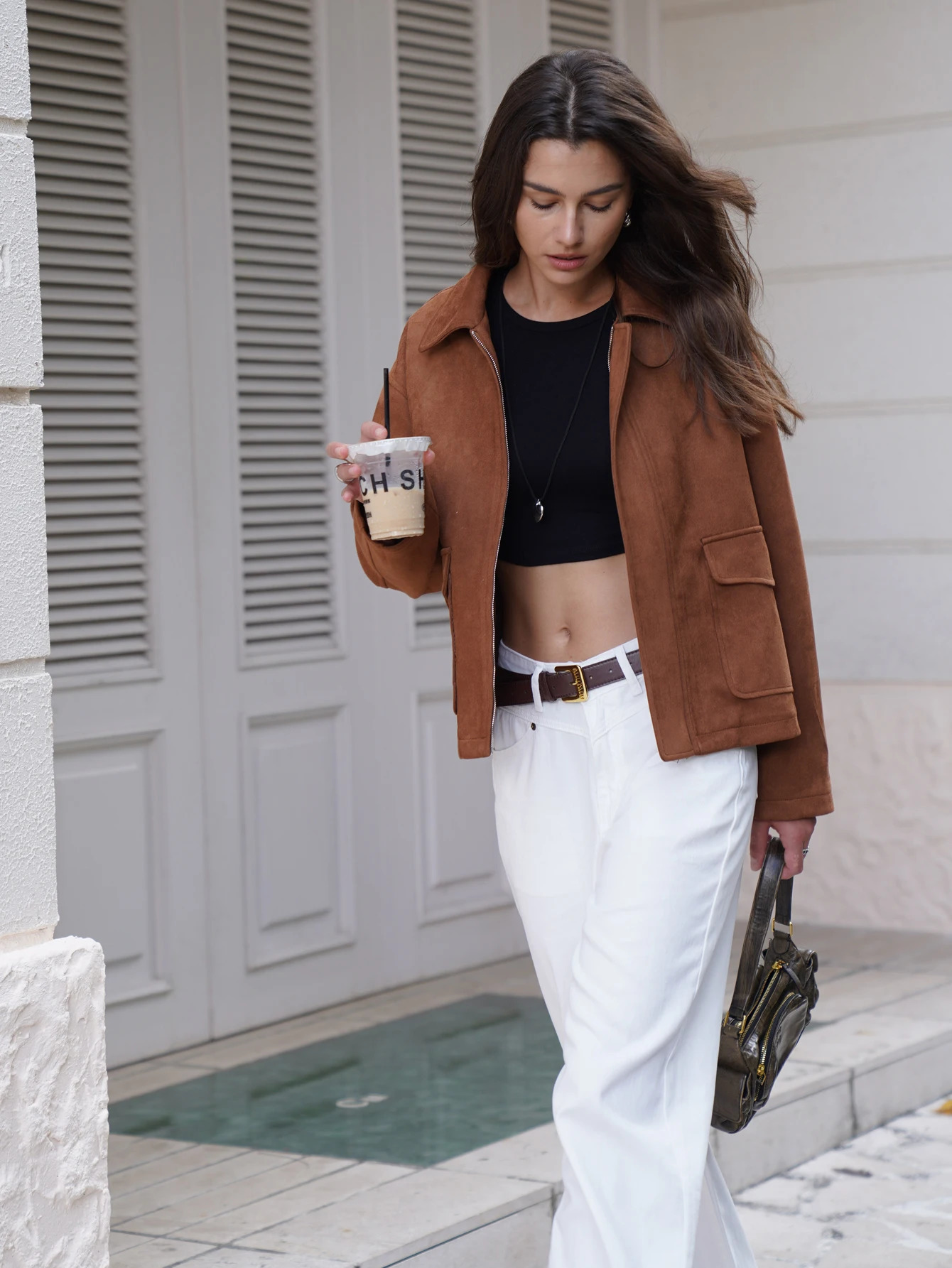 Autumn Womens Basic Short Velvet Pocket Jacket and Coat 241023