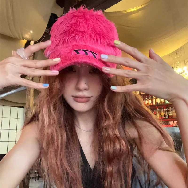 Colorful Embroidered Hairy Hat for Women Autumn and Winter Duck Tongue Hat for Street Small and Trendy Brand Baseball Hat for Men X241023