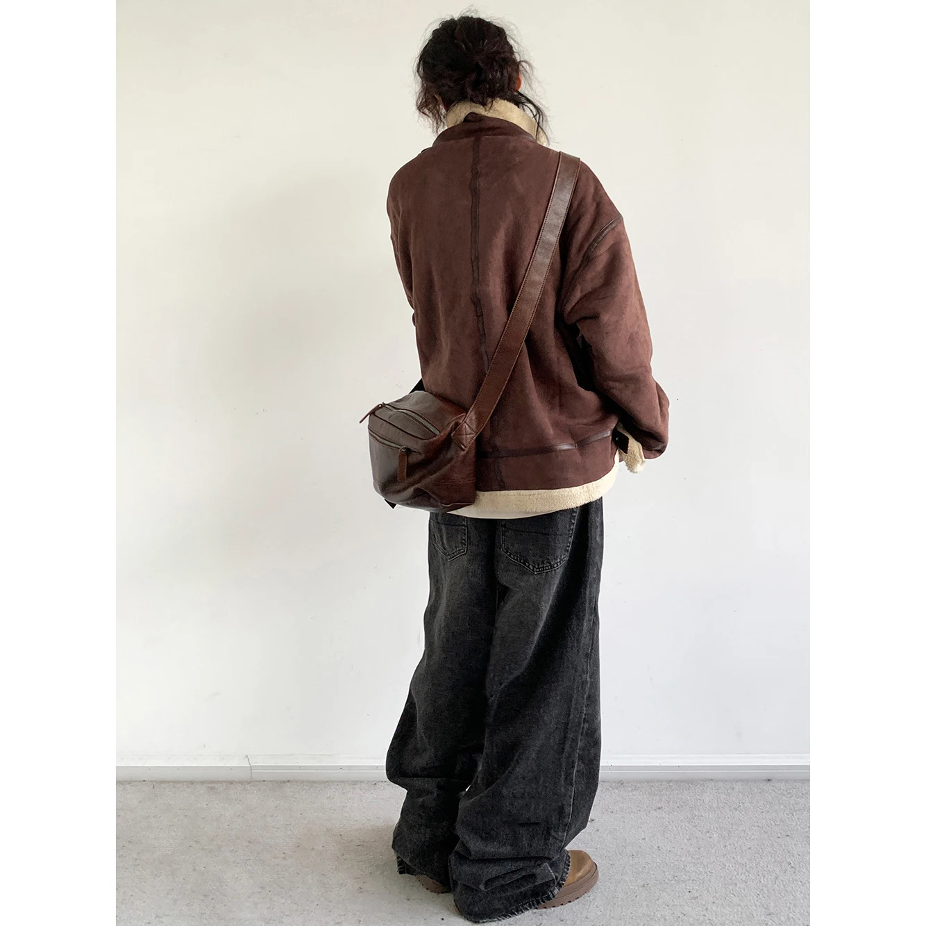 Winter vintage suede wool stand up collar jacket mens womens Korean streetwear high-quality couple jacket Harajuku thick top 241023