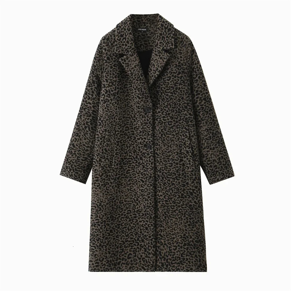 PB ZA Autumn Product Womens Fashion and Atmospheric Medium to Long Wool Blended Animal Pattern Coat 241023