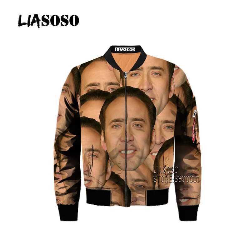 LIASOSO interesting actor Nicolas Cage multi face bomber jacket 3D printed mens winter thick flight jacket punk retro youth top X241023