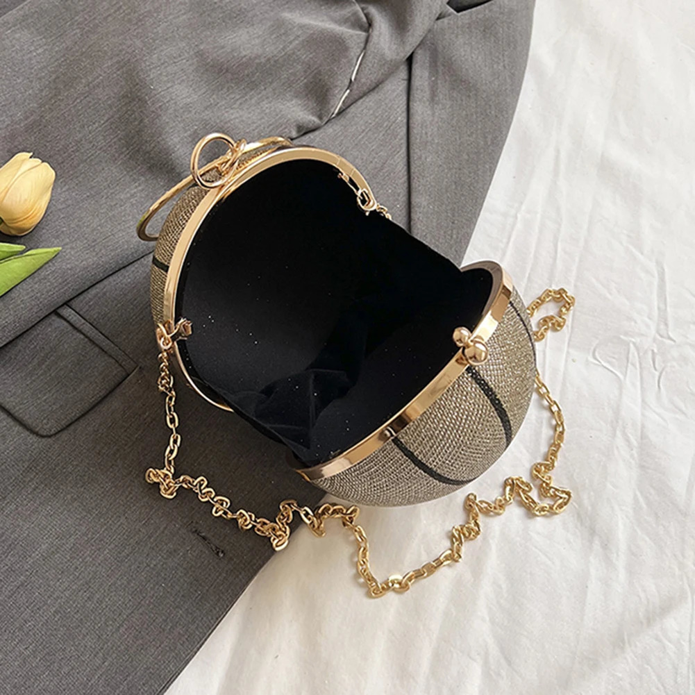 Womens fashionable shoulder bag rhinestone basketball evening bag novel handbag large capacity chain creative hanging bag 241023
