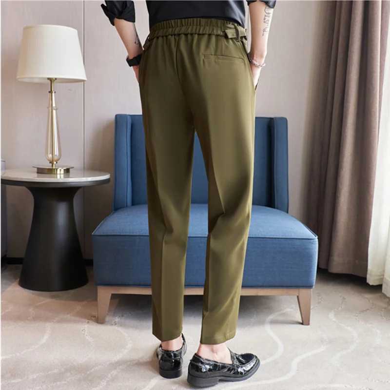 British Style Summer New High Waist Casual Pant Men With Elastic Waistline Design Suit Pants Social Wedding Party Formal PantsX241023