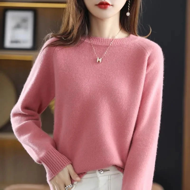 Women Solid Sweet Soft Wool Sweaters Spring Loose Casual Fashion Simple Knitted Pullovers Oneck Warm Knitwear Tops 241021
