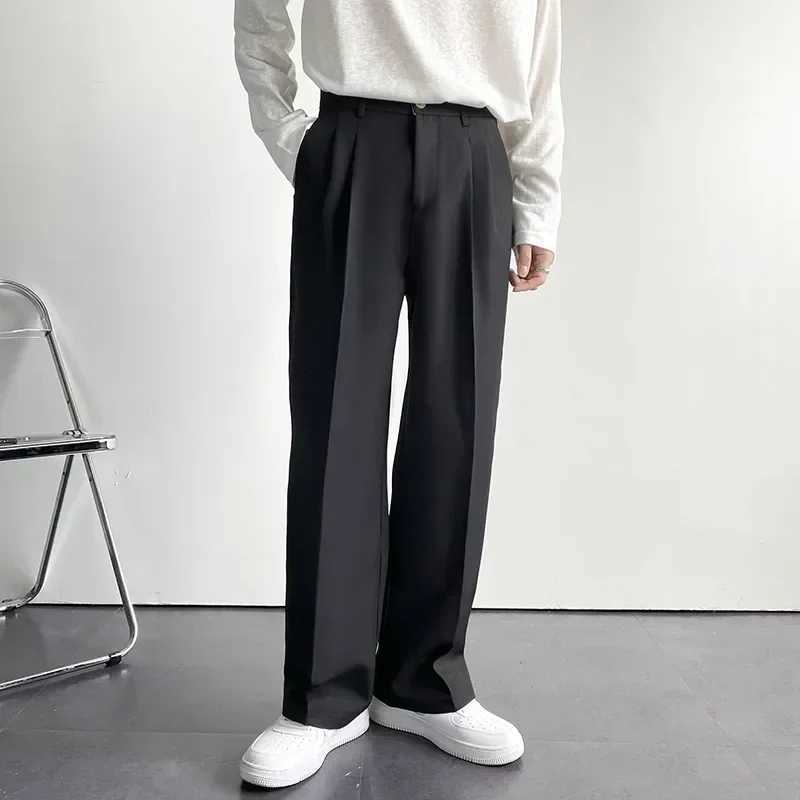 2024 Korean Fashion Mens Straight Loose Casual Trousers Trend Suit Pants White Black Khi Wide Leg Long Pants Plus Size 36 38X241023