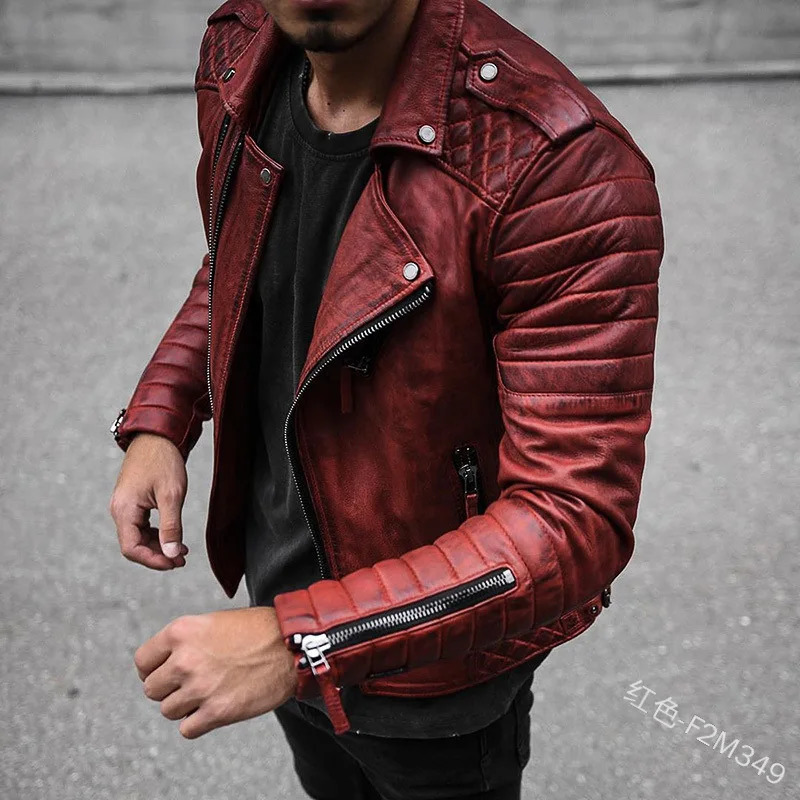 European and American spring/summer fashion slim fit lapel zipper retro style motorcycle mens leather jacket 241023