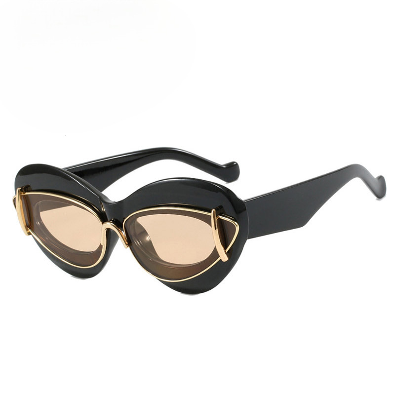 new cat eye double frame for women personality exaggerated hip-hop sunglasses