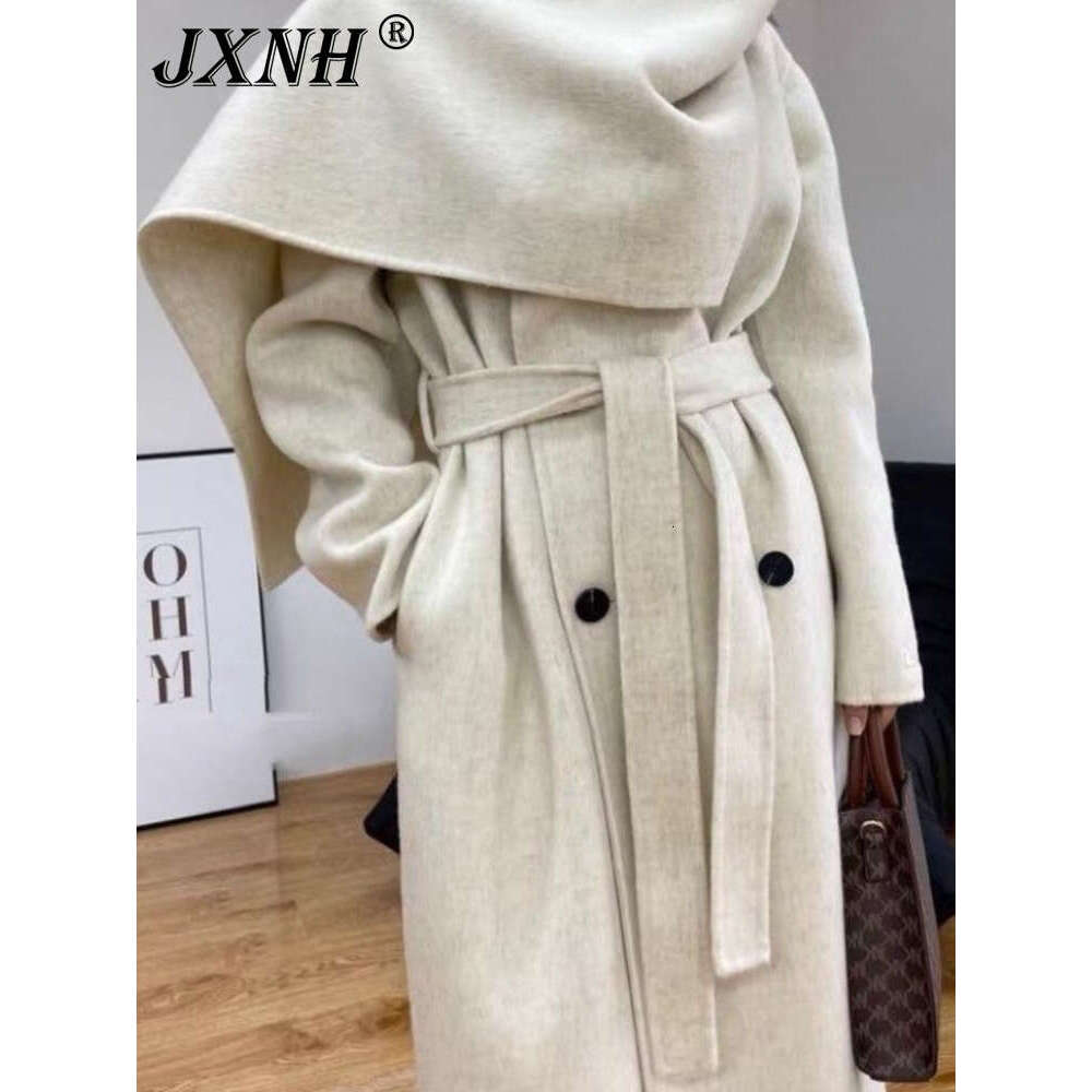 JXNH Scarf Double-Sided Cashmere Coat For Women,Autumn Winter New Loose And Versatile Wool Fabric Jacket