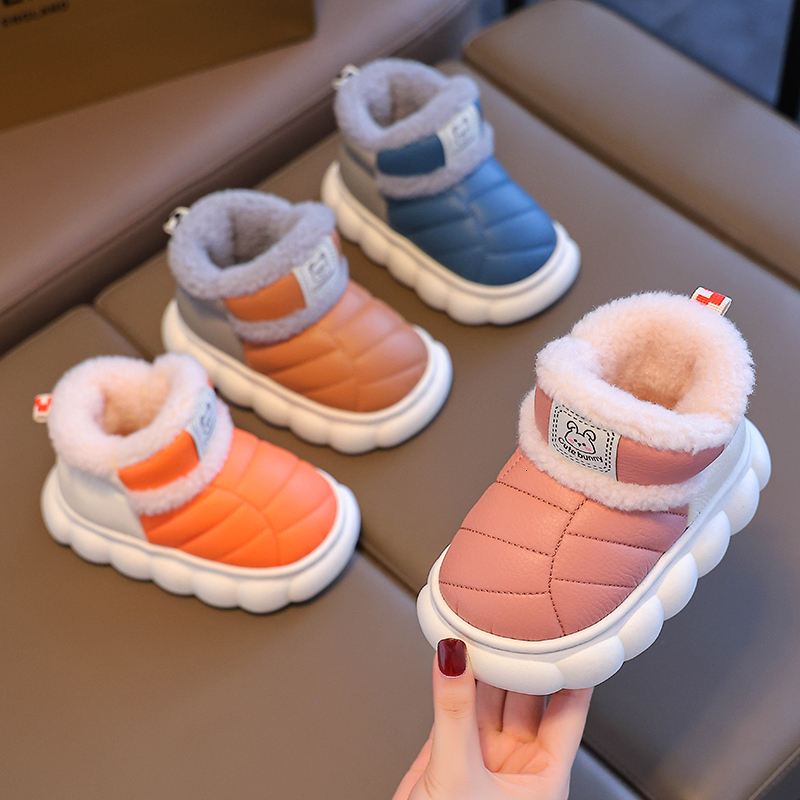 Fashion Winter Childrens Cover Heel Fluffy Slippers Boys Girls Boots Non-slip Warm Flat Home Kids Slip On Cotton-padded Shoes