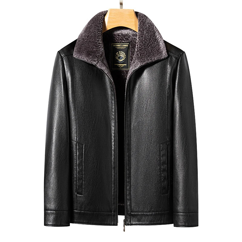 ZDT-8019 Winter Mens Genuine Leather Coat with Collar and Fur Integrated Leather Jacket and Plush Thick Warm Casual Coat 241023