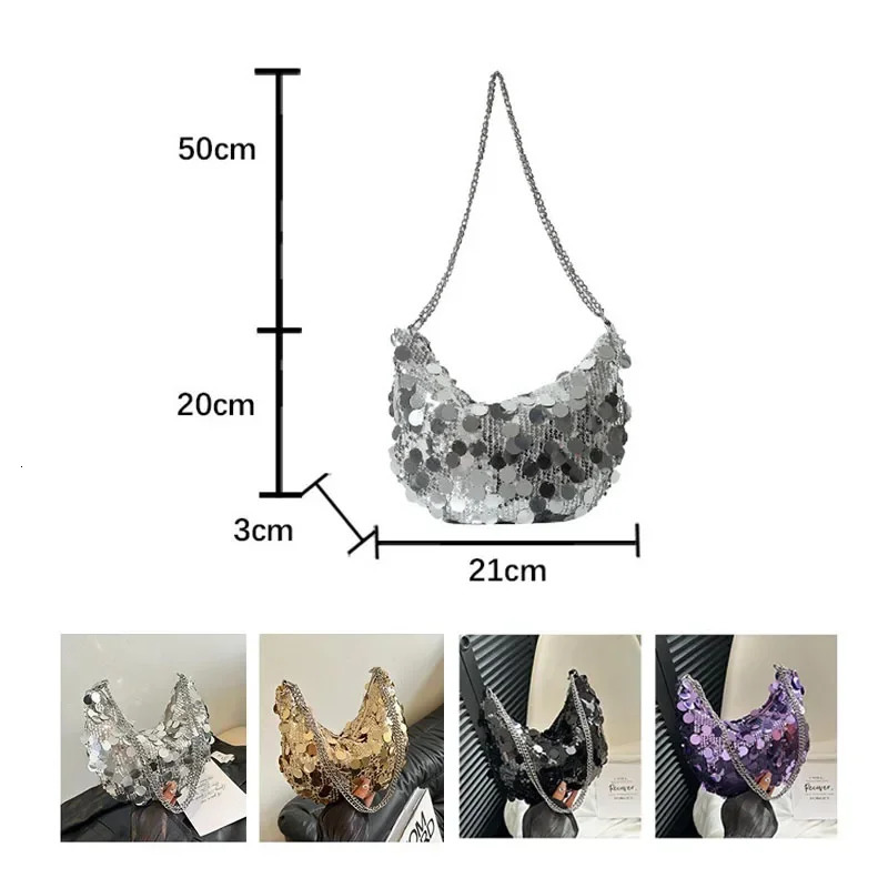 Evening clutch bag Korean chain sequin cross body bag dinner party wedding wallet handbag womens armpit shoulder cross body bag 241023