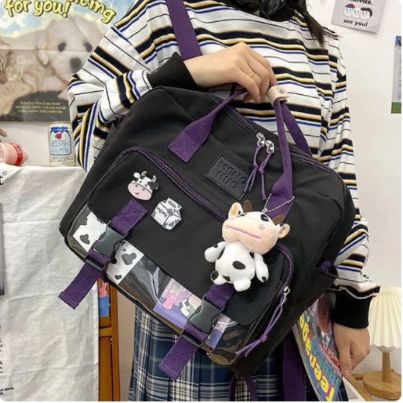 Japanese style Kawaii backpack girl transparent pocket handbag Itabag cross body bag college student backpack school backpack 241023