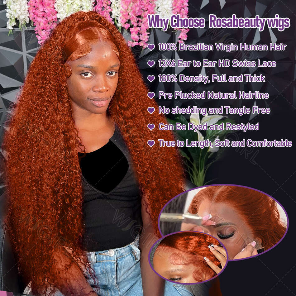 Curly Wigirl Ginger Orange x HD Lace Front Human Hair Wigs Deep Wave inch Colored Frontal Wig For Women al