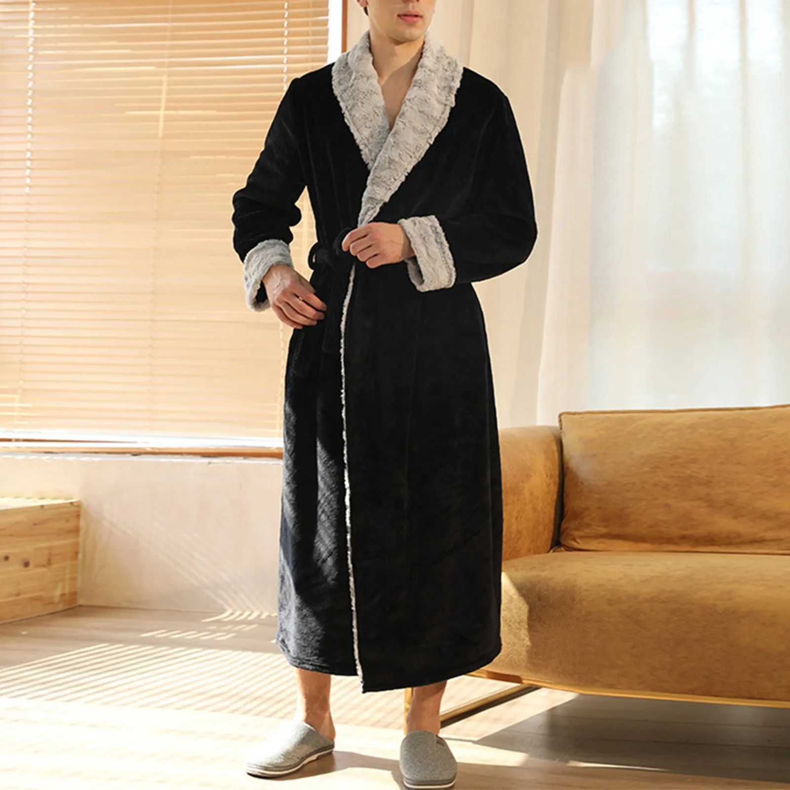 Mens Coral Velvet Couple Bathroom Autumn Extra Thick Long Flannel Sleepwear Warm Kimono Bathrobe Spwear W241023