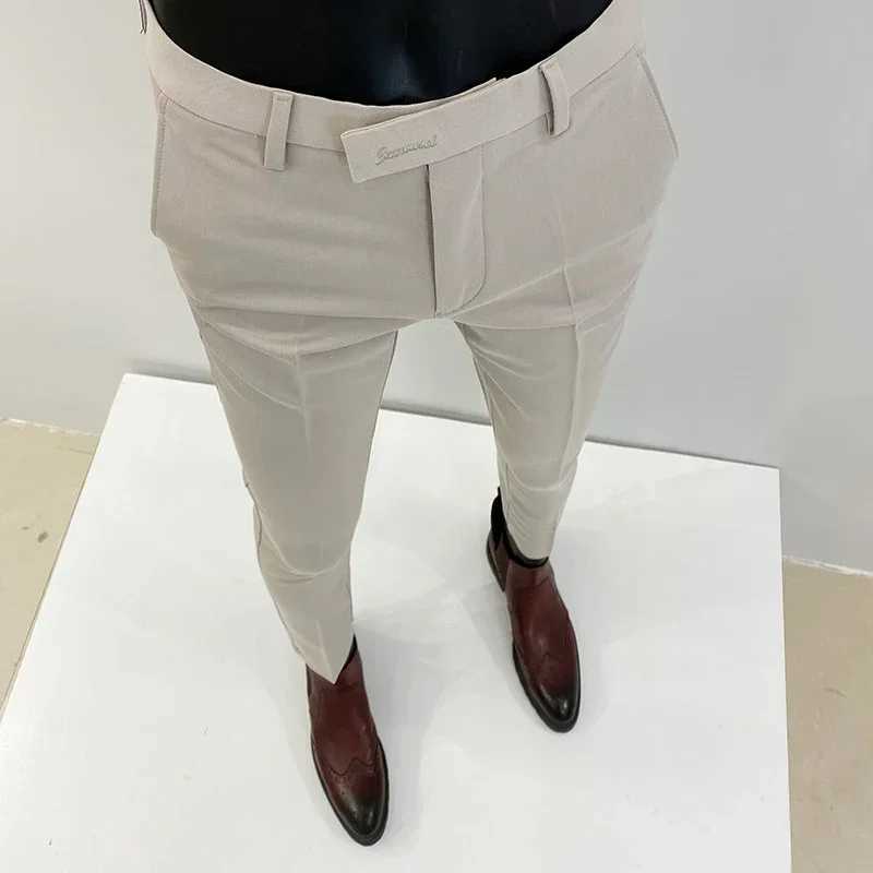 Men Suit Pants Formal Trousers Pantne Hombre Stretch Slim Solid Color Casual Dress Full Length Pants Fashion New Men ClothingX241023