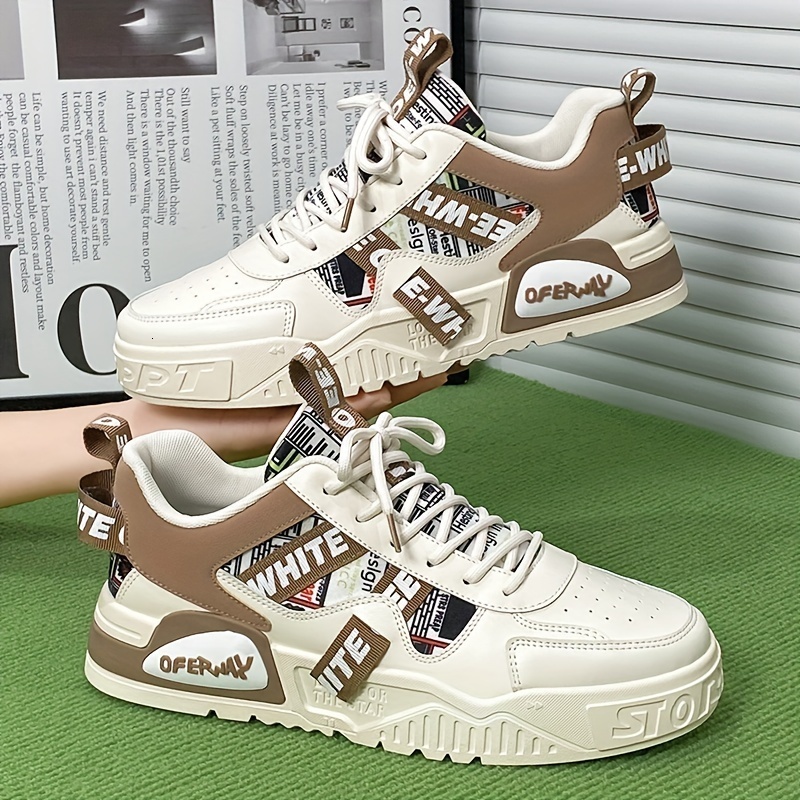 Men S Fashionable Thick Soled Skateboard Shoes With Letter Pattern Anti Slip Suitable For Outdoor Walking Jogging Traveling And All Seasons