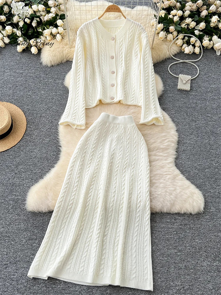 Singreiny American casual knit set womens long sleeved loose zipperelastic long thick warm sweater two-piece set 241023