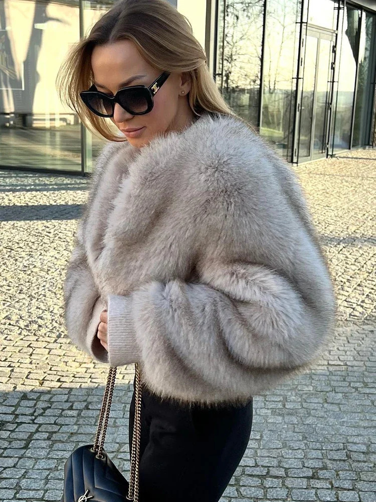 2024 Winter Fashion Fluffy Faux Fur Coat For Women Elegant Loose Long Sleeve Jacket Female Thick Lady Outwear High Street