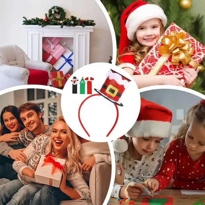 Christmas Hat Headband Red Green Silver Elastic Christmas Headwear Comfortable Classic Christmas Decorations For KidX241021