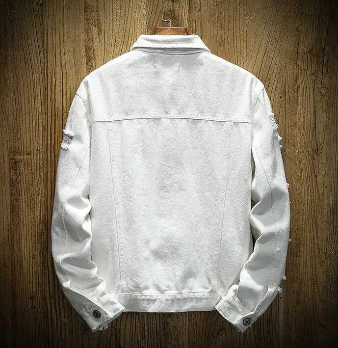 New Mens Fashion Jacket Spring and Autumn Cotton Denim Jacket Mens Red White Black Perforated Jean Coats Mens X241023