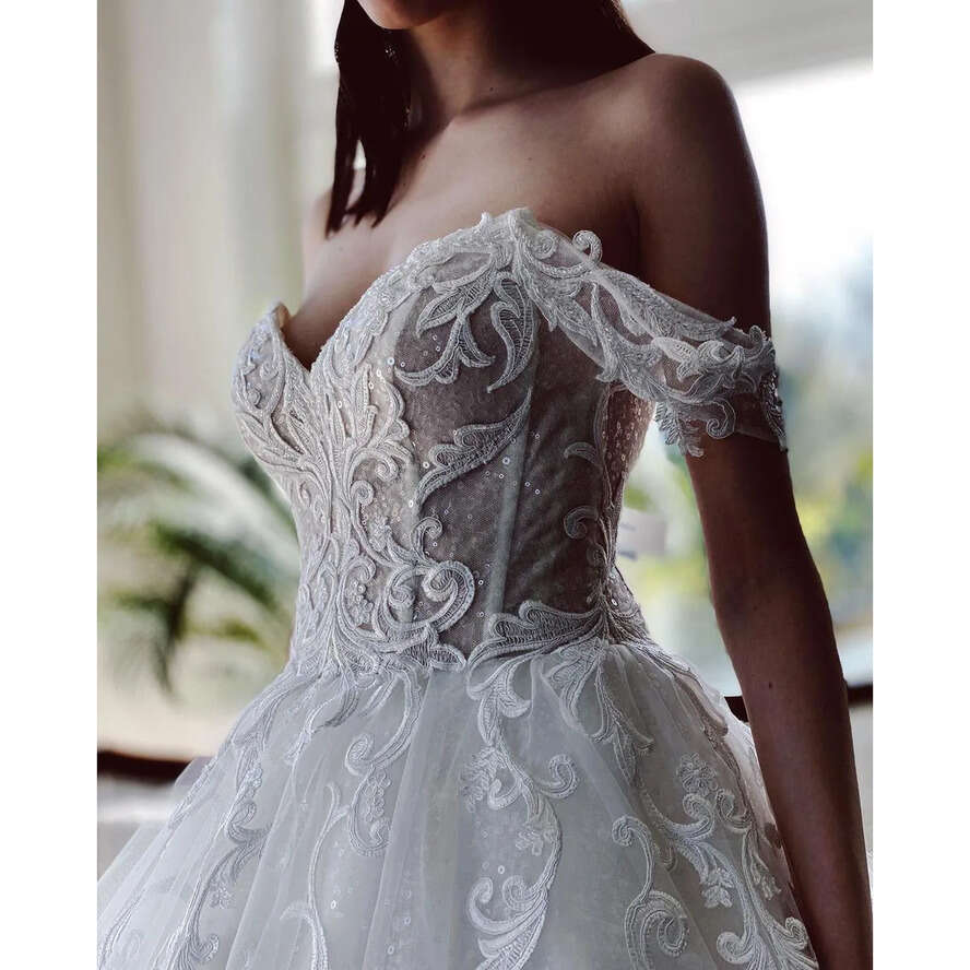 A Shoulder Elegant Off E Wedding Dresses Sexy Backless With 3D Lace Appliques Tulle Long Bridal Gowns Bc9463 ppliques