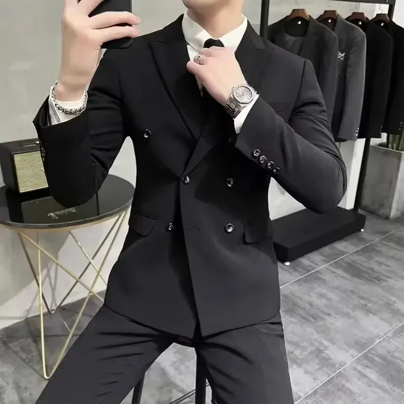 Mens double corset jacket autumn spring business ultra-thin jacket Hombre streetwear party wedding dress 241023