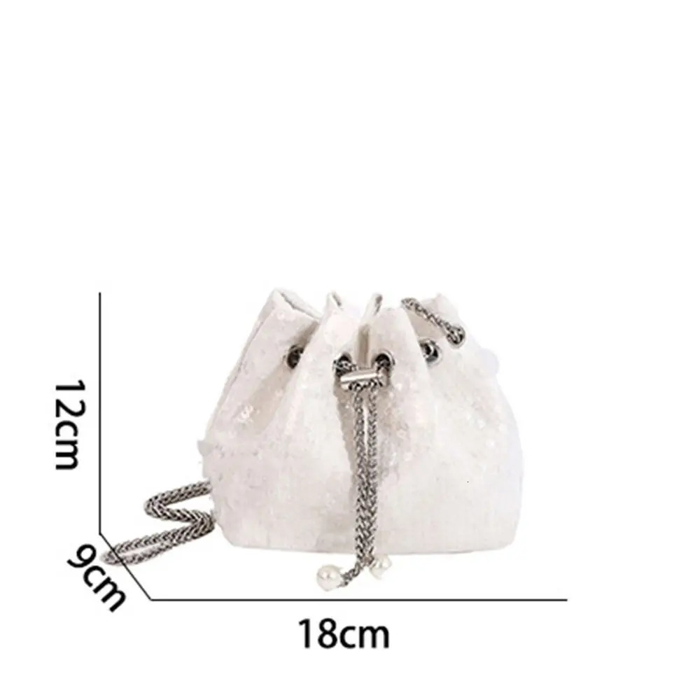 Womens shoulder sequin drawstring chain cross body bucket bag large capacity handbag 241023 zhanyishengli