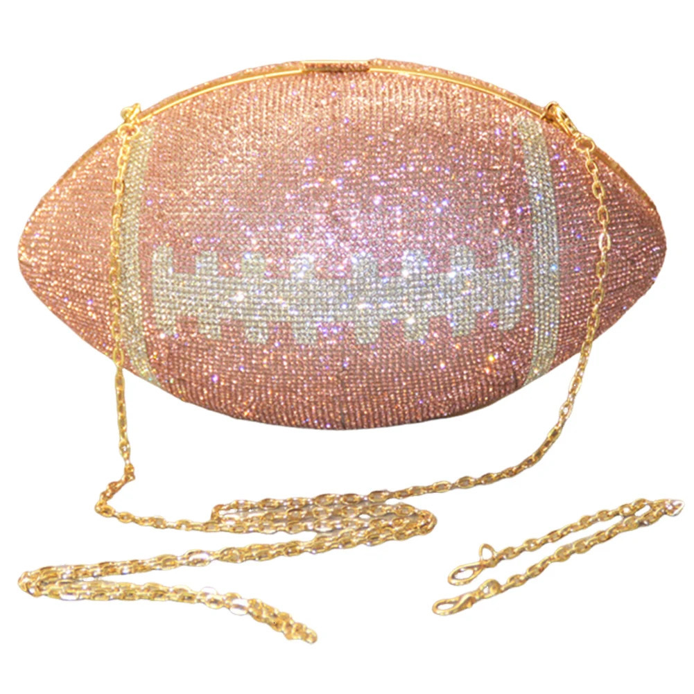 Football shaped shiny wallet with creative rhinestone sparkling diamond wallet fashionable shoulder bag with shoulder chain fashionable handbag 241023