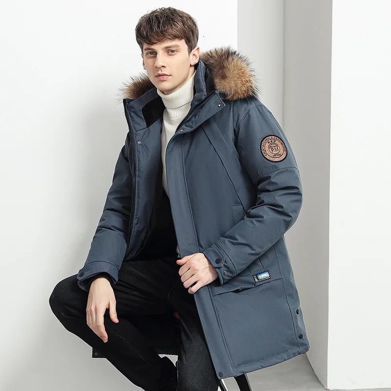 Big fur collar hooded white duck down jacket for couples loose windproof mens warm chiffon long inflatable jacket 241022