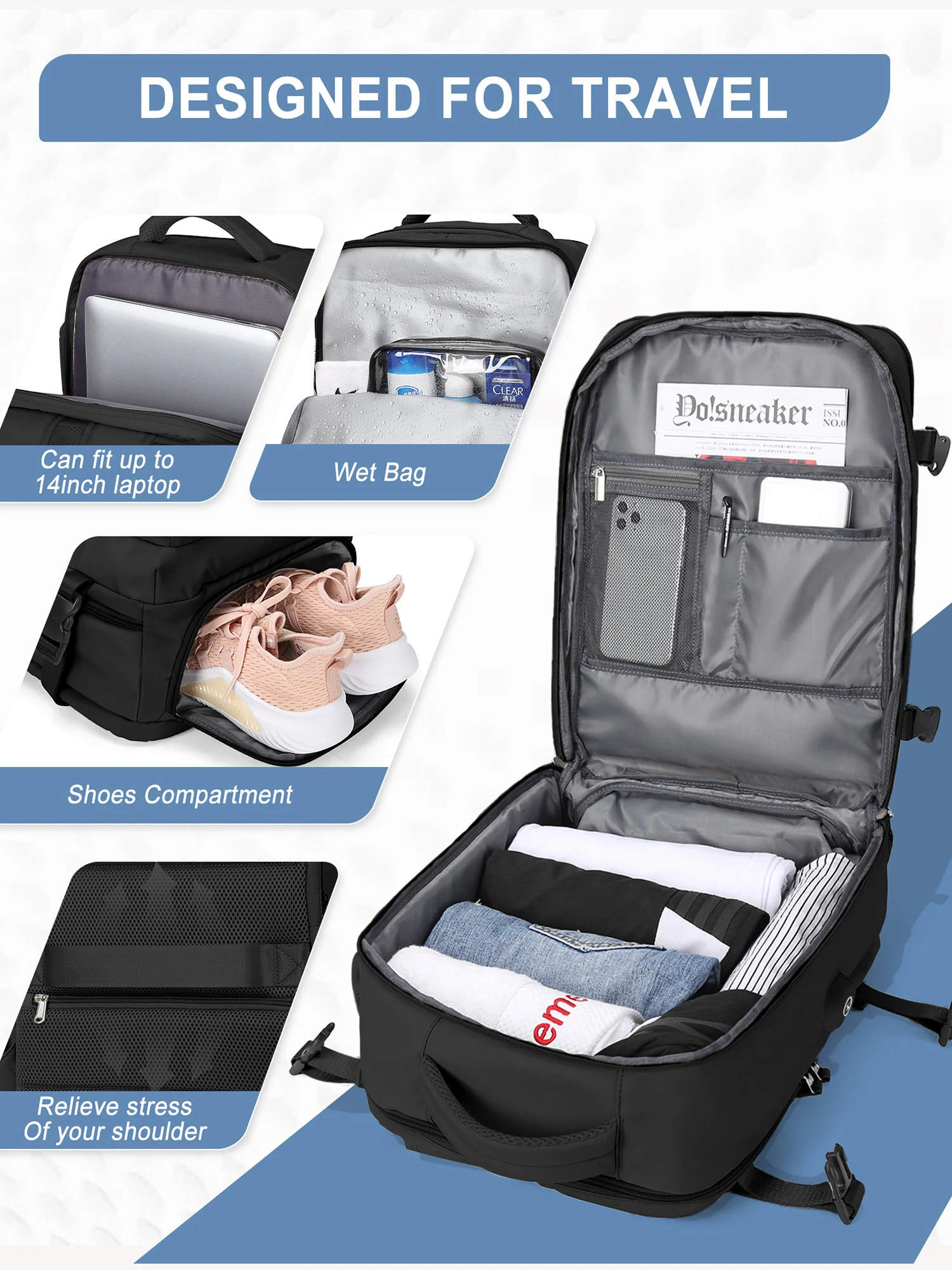 Mens travel backpack portable backpack with USB charging TSA 15.6-inch laptop business hiking leisure day bag 241023