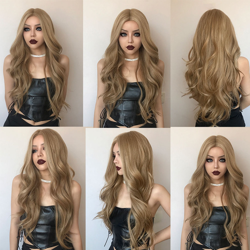 Long curly wigs for women wigs synthetic fiber headpiece golden big wave wig