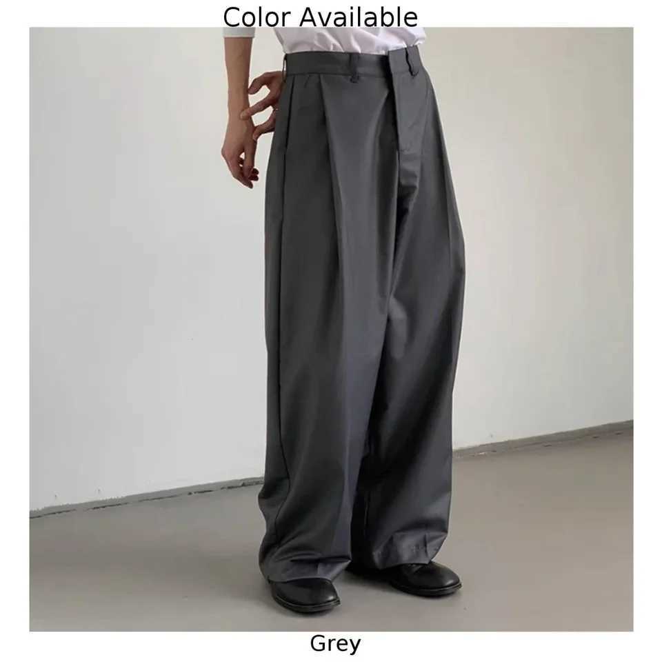 Mens Solid Baggy Fold Straight Wide Leg Grey Suit Pants Fashion Vintage Trousers Mens Clothing Cargo Pants Handsome SweatpantsX241023