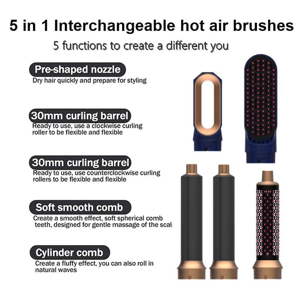 5-in-1 hair dryer hot comb set professional curling iron straightener styling toolW241022